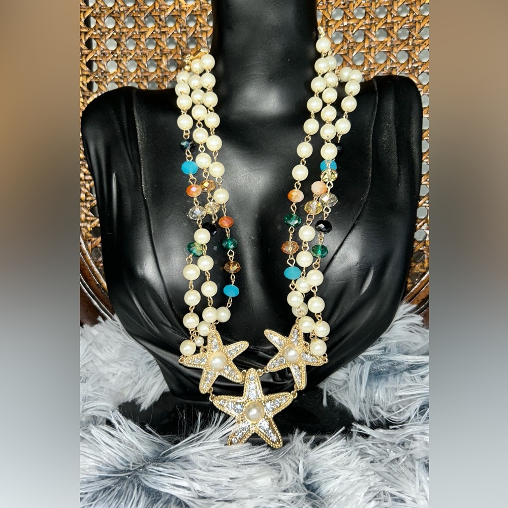 Vintage faux Pearl and Bead Starfish Necklace